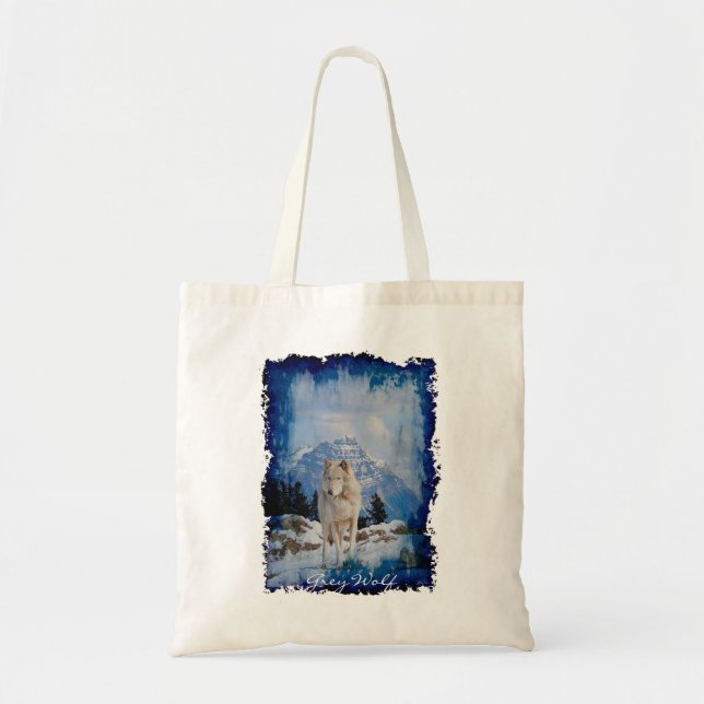 White Gray Wolf Wildlife Carry-Bag Tragetasche (Vorne)