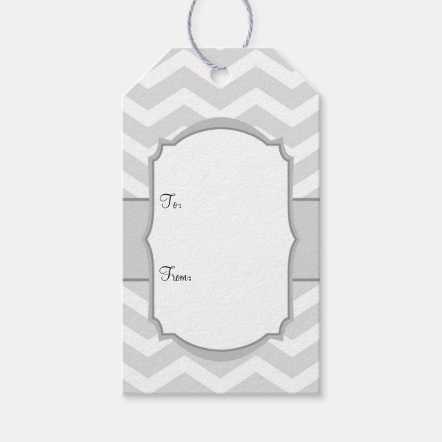 White Gray Zickzack Gift Tags Geschenkanhänger (Vorderseite)