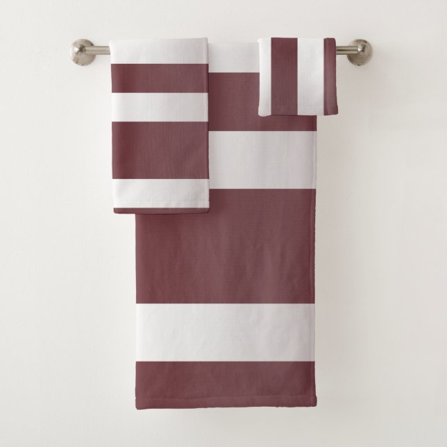 White Grayish Burgundy Red gestreift Badhandtuch Set (Insitu)