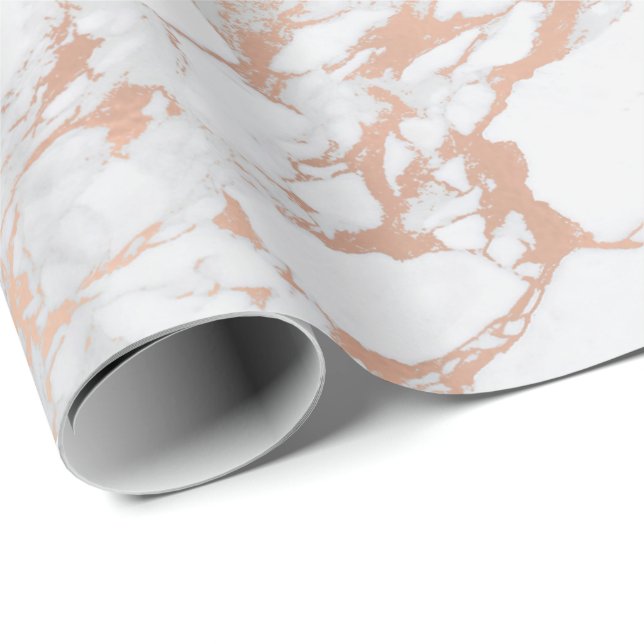 White GrayPink Rose Gold Blush Carrara Marmor Lux Geschenkpapier (Rolleneckpunkt)