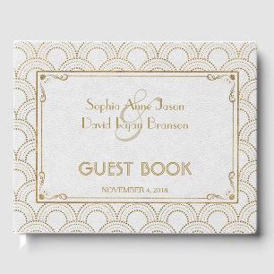 White Great Gatsby Art Deco Gold Hochzeit Gästebuch