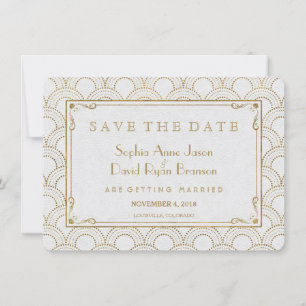 White Great Gatsby Art Deco Gold Save the Date
