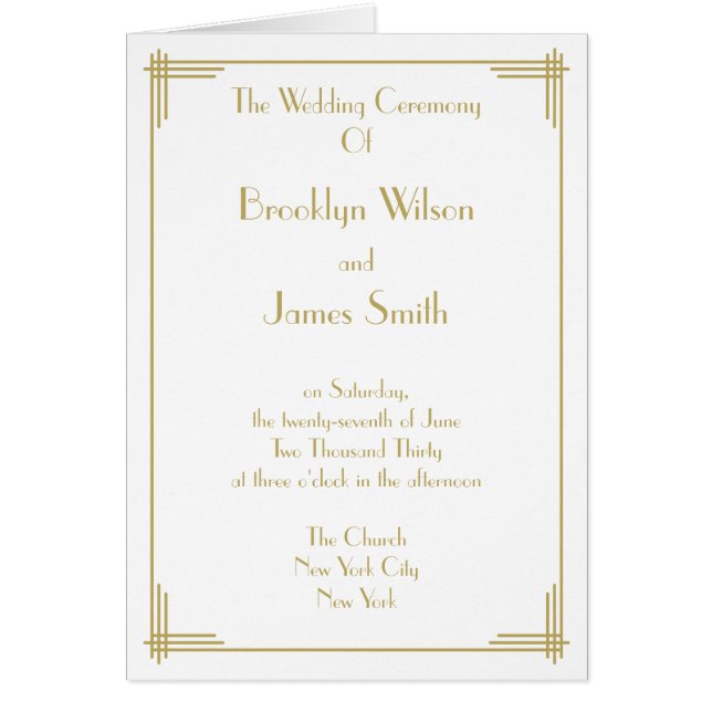 White Great Gatsby Art Deco Wedding Programs Cards (Vorne)