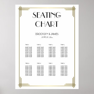 White Great Gatsby Wedding Seating Chart 18x24 Poster