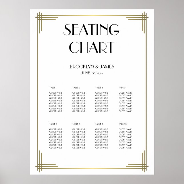 White Great Gatsby Wedding Seating Chart 18x24 Poster (Vorne)