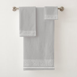 White Grecian Frieze Design Grau Badhandtuch Set
