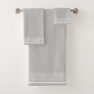 White Grecian Frieze Design Grau Badhandtuch Set