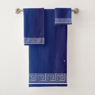 White Grecian Frieze Design Navy Blue Badhandtuch Set
