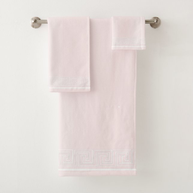 White Grecian Frieze Design Pink Badhandtuch Set (Insitu)