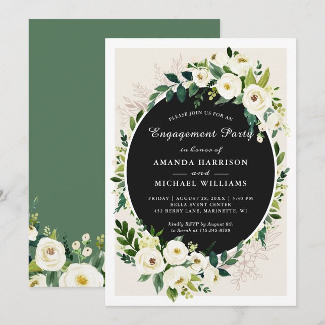 White Green Bloom Floral Wedding Party Einladung (Vorne/Hinten)