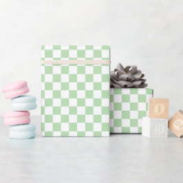 White & Green Checkerboard Wrapping Paper Roll Geschenkpapier