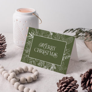 White & Green Christmas Botanische Linie Art Foto  Feiertagskarte