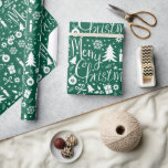 White Green Christmas Theme Muster Geschenkpapier<br><div class="desc">Dieses Weihnachtsmuster zeigt weiße Urlaubssymbole und fröhliche Weihnachtstypografie in einem nahtlosen Muster mit individualisierbarem grünen Hintergrund.</div>