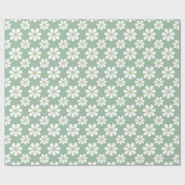 White Green Daisy Pattern Geschenkpapier