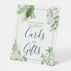 White Green Floral Gold Hochzeitskarten & Geschenk Sockelschild