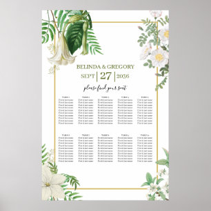 White Green Floral Gold Hochzeitstabelle Poster