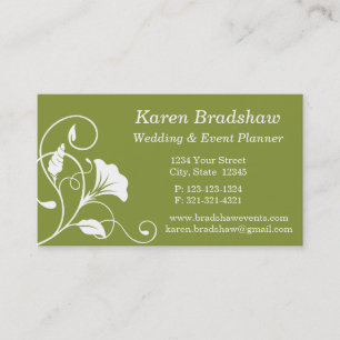 White & Green Floral Wedding Planner Business Card Visitenkarte