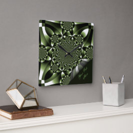 White Green Forest Leaf Petals Page Curl Quadratische Wanduhr