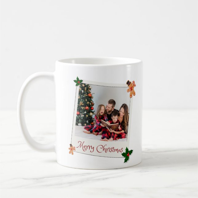 White Green frohe WeihnachtenFamily Foto Tasse (Links)