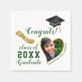 White Green Gold Class 2025 Graduate Abschluss Serviette