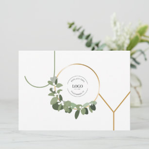 White Green Gold Joy Custom Business Logo Holiday Feiertagskarte