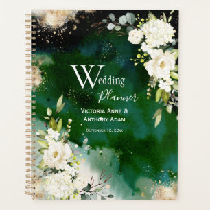 White Green Gold Rustic Floral Wedding Planer