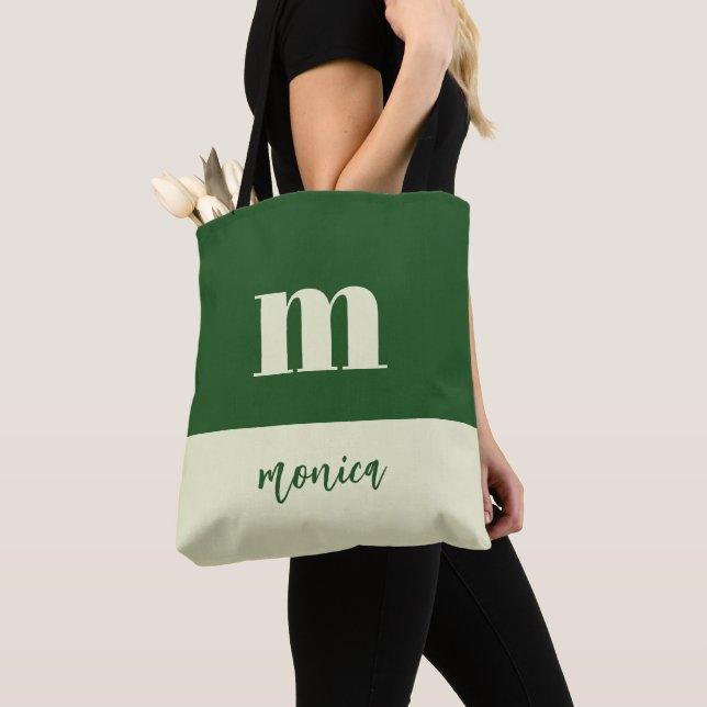 White & green initial personalized tote bag (Von Nahem)