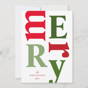White Green Modern Merry Letters Holiday Card Feiertagskarte