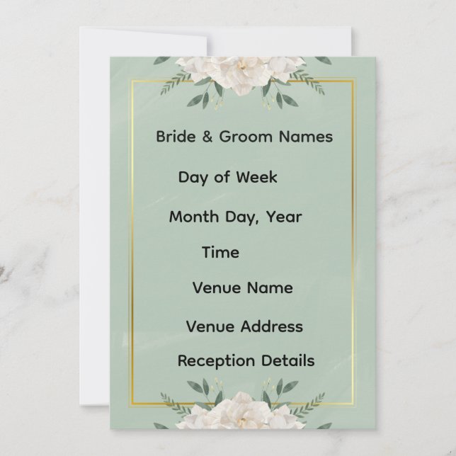 White & Green Modern Minimalist Wedding Invitation Einladung (Vorderseite)