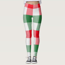 White Green Red Buffalo Kariertes Muster Leggings