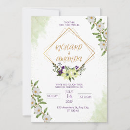 White & Green Watercolor Floral Wedding Invitation Einladung