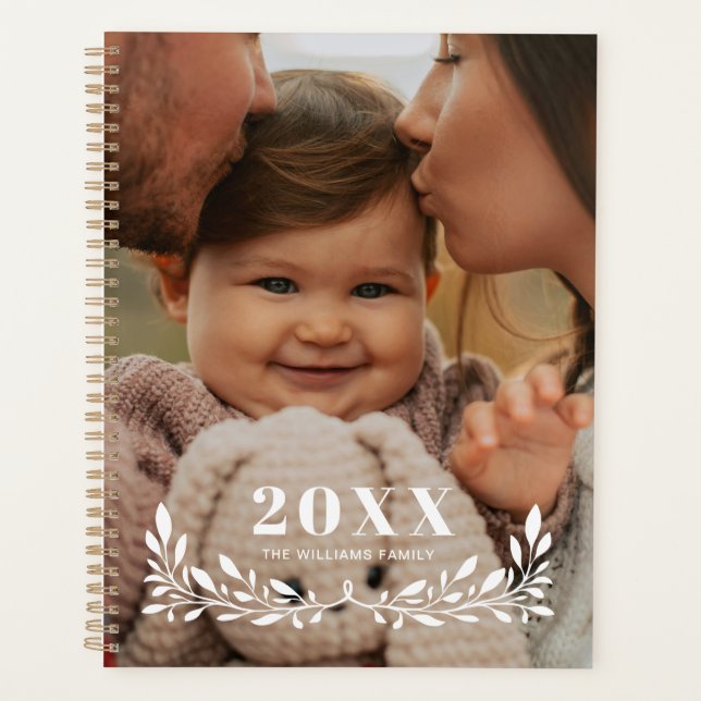 White Greenery Half Wreath Overlay Large Photo Planer (Vorderseite)