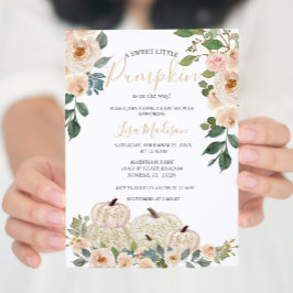 White Greenery Pumpkin Baby Dusche Einladung