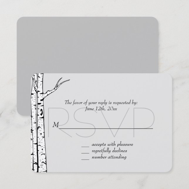 White Grey Birch Trees Wedding RSVP (Vorne/Hinten)