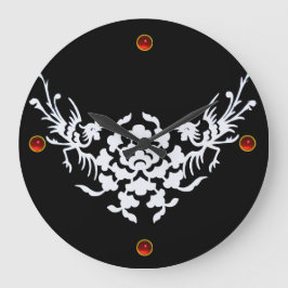 WHITE GRIFFINS AND FLOWERS ,Red Ruby Gem Stone Große Wanduhr