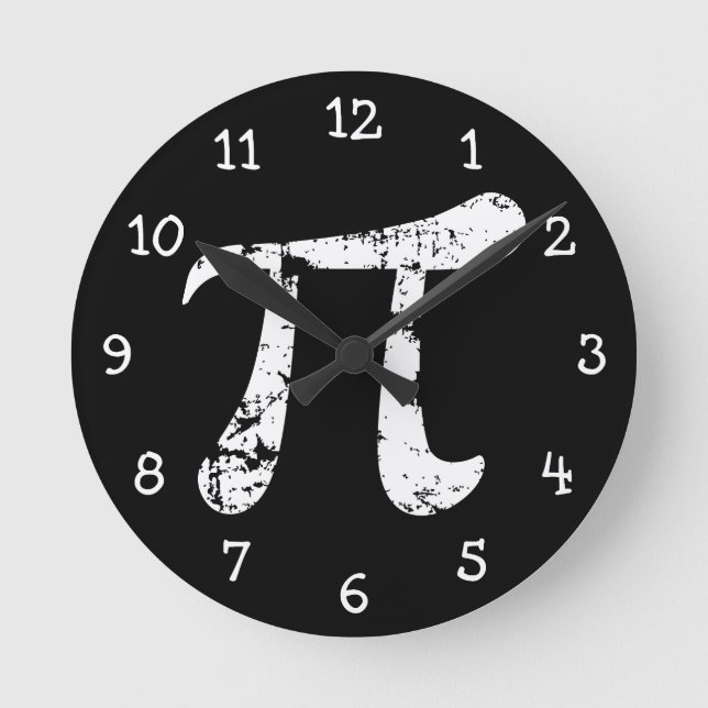 White Grunge Pi Symbol Runde Wanduhr (Vorderseite)
