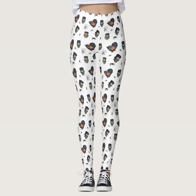 🤍 White Halloween Frankenstein Leggings 🎃 👻 (Vorderseite)