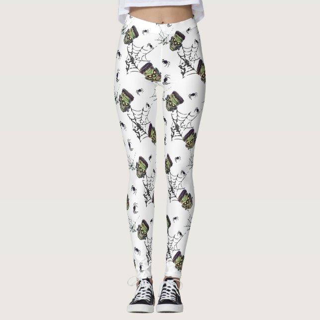 🤍 White Halloween Frankenstein Leggings 🎃 👻 (Vorderseite)