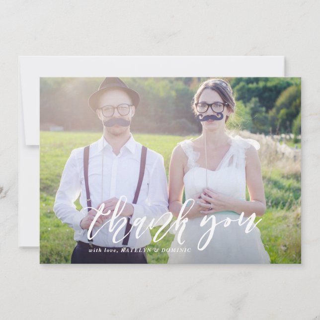 White Hand Letter Foto Hochzeit Vielen Dank Dankeskarte (Vorderseite)