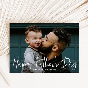 White Hand Lettered Script Foto Vatertag Card