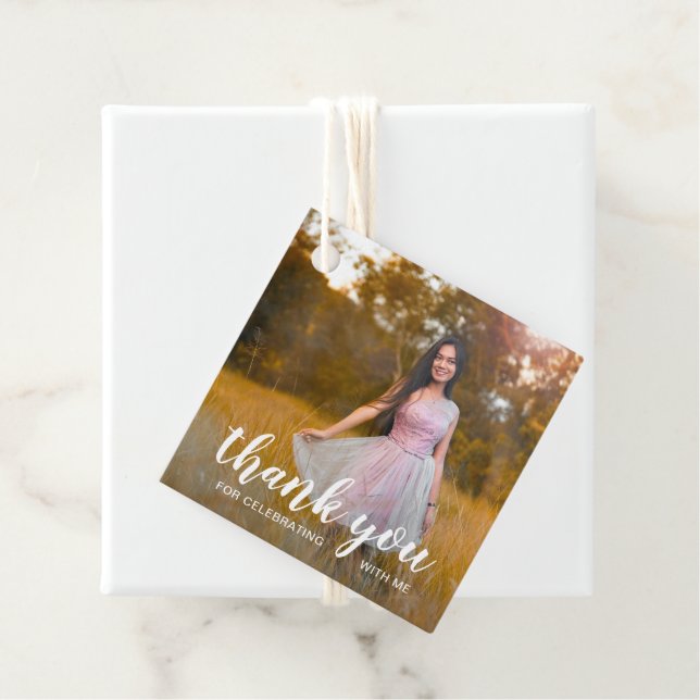 White Handwriting Vielen Dank Foto Abschluss Geschenkanhänger (Beispiel)