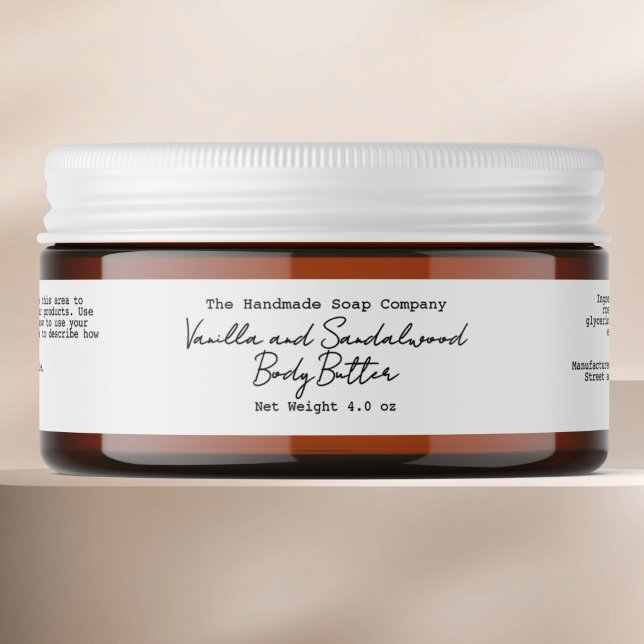 White Handwritten Minimalist Body Butter Jar Label (Von Creator hochgeladen)