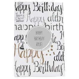 White Happy Birthday   Mittlere Geschenktüte