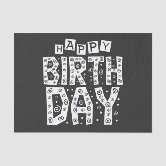 white happy birthday typography text seidenpapier (Vorderseite)
