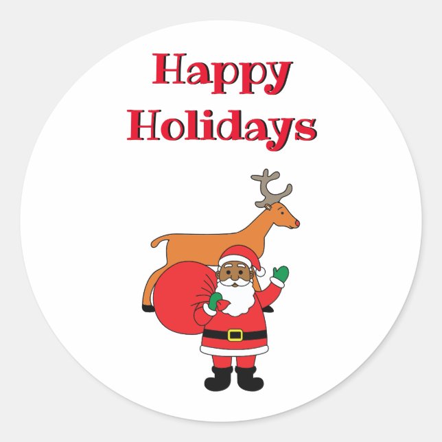 White Happy Holidays Afrikanischer Weihnachtsmann Runder Aufkleber (Vorderseite)