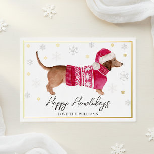 White Happy Howlidays Wassercolor Dackel Hund Folien Feiertagskarte
