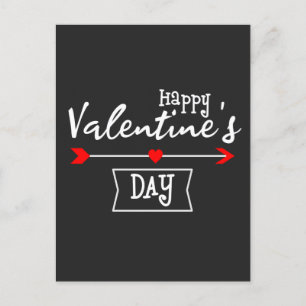White Happy Valentines Day with Arrow Heart Postkarte