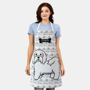 White Havanese Cartoon Dog Illustration & Name Schürze