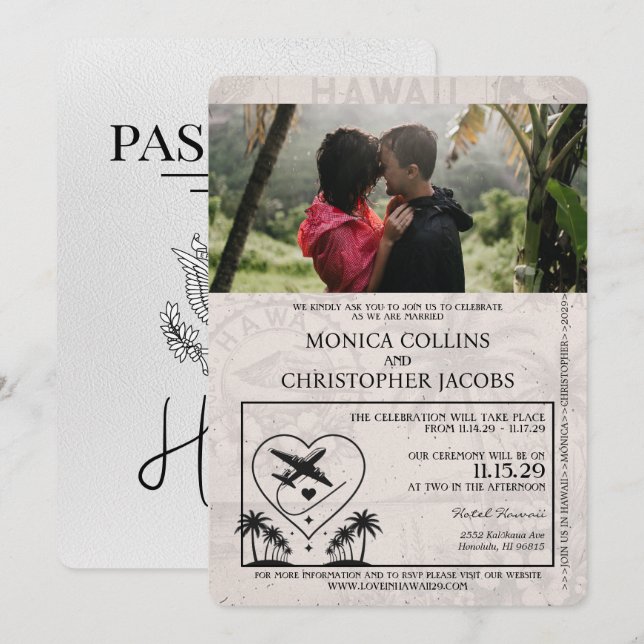 White Hawaii Pass Einladung zur Hochzeit (Vorne/Hinten)