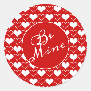 White Hearts on Red Be Mine Runder Aufkleber